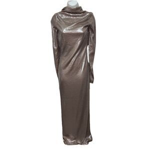KHY Sequin Maxi Dress Champagne XS Kylie Jenner Long Sleeve Low Back Lined